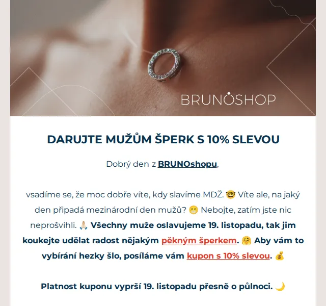BRUNOshop: 10% sleva na pánské šperky – listopad 2026 | Nuslet.cz