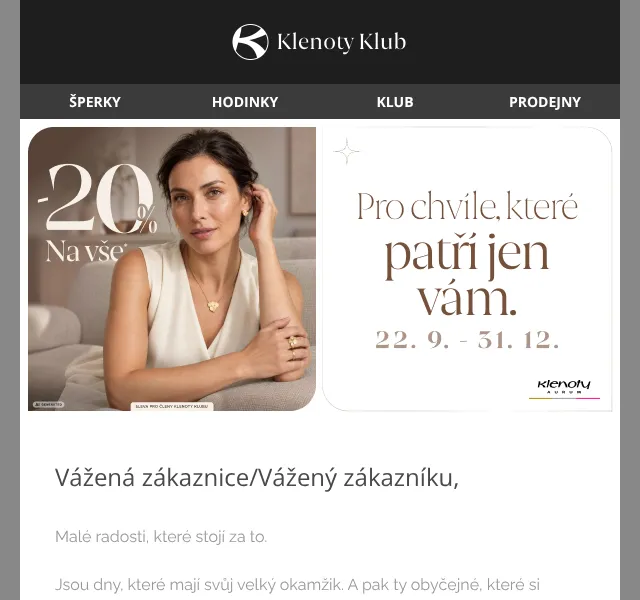 Klenoty Aurum: 20 % slevu klubu – září 2026