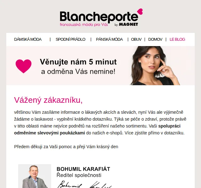 Blancheporte: Sleva za vyplnění dotazníku – červen 2026 | Nuslet.cz