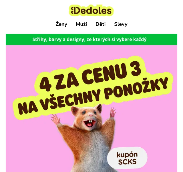 Dedoles.cz: 4 páry ponožek za cenu 3 – slevový kód