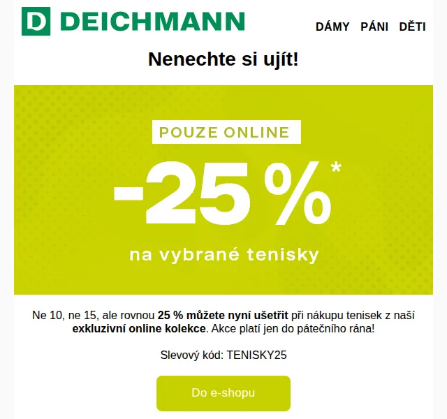 DEICHMANN: -25% na tenisky – červenec 2026 | Nuslet.cz