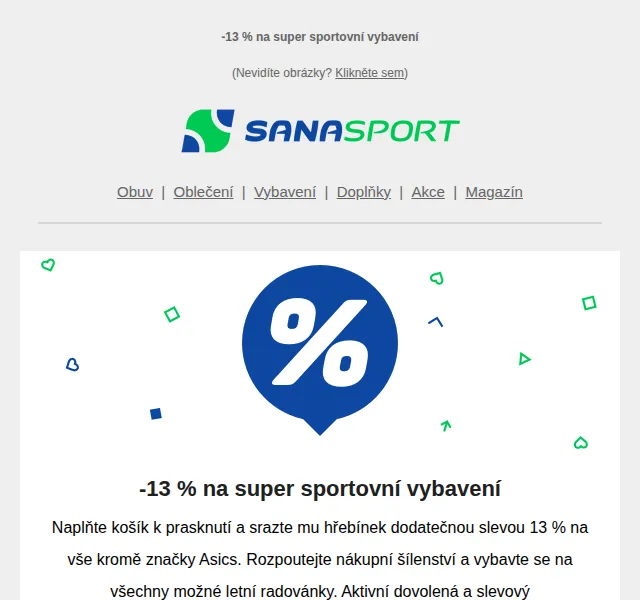 Sanasport: 13% sleva na sportovní vybavení – červen 2026 | Nuslet.cz
