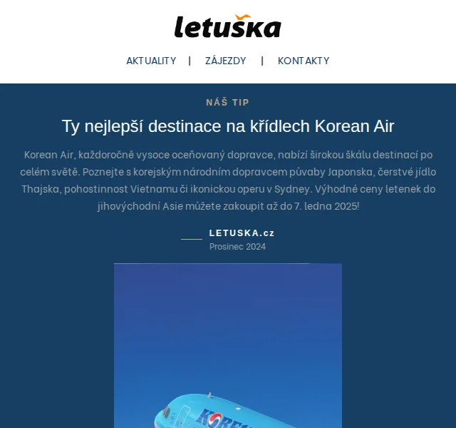 Letuška.cz: Korean Air a vánoční zájezdy – červen 2026 | Nuslet.cz