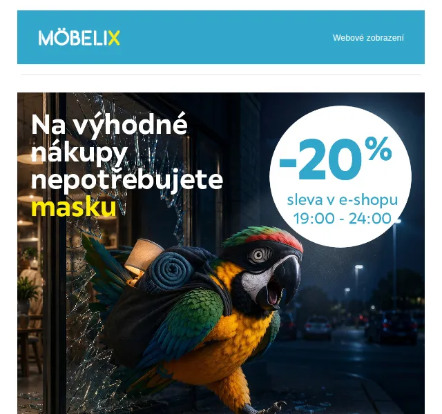 Möbelix: sleva 20 % v noci – červenec 2026 | Nuslet.cz