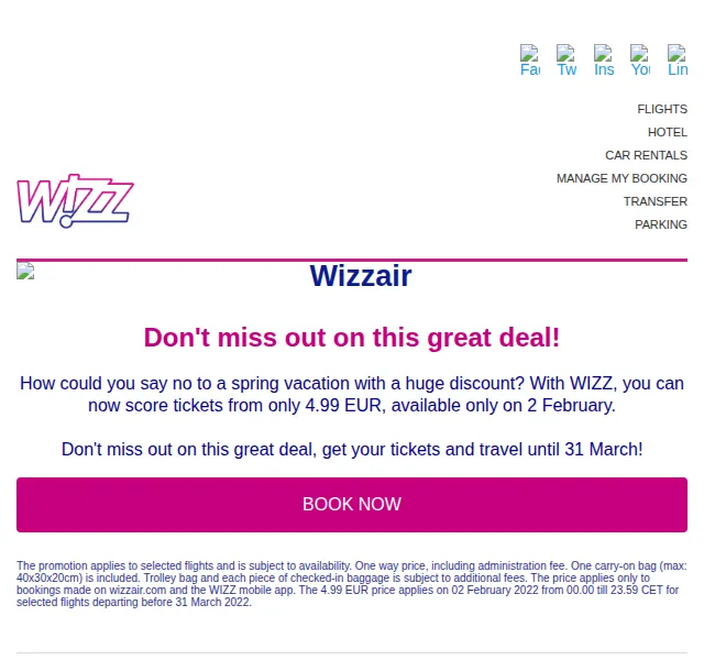 Wizz Air: Jarní letenky od 4,99 EUR – červen 2026 | Nuslet.cz