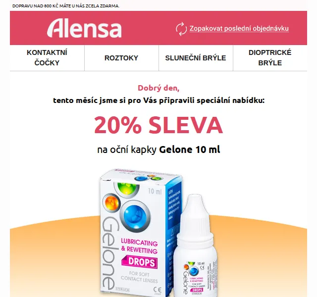 Alensa: 20% sleva na oční kapky Gelone drops – červenec 2026 | Nuslet.cz