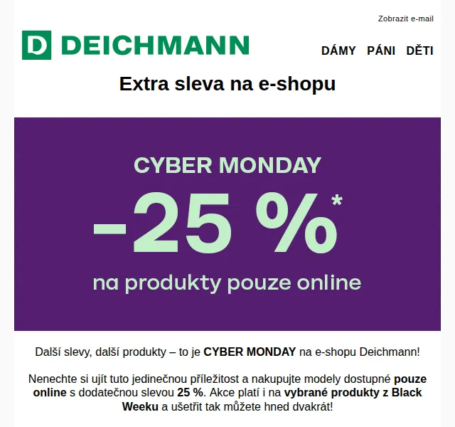 Deichmann: -25 % Cyber Monday + Black Week – duben 2026
