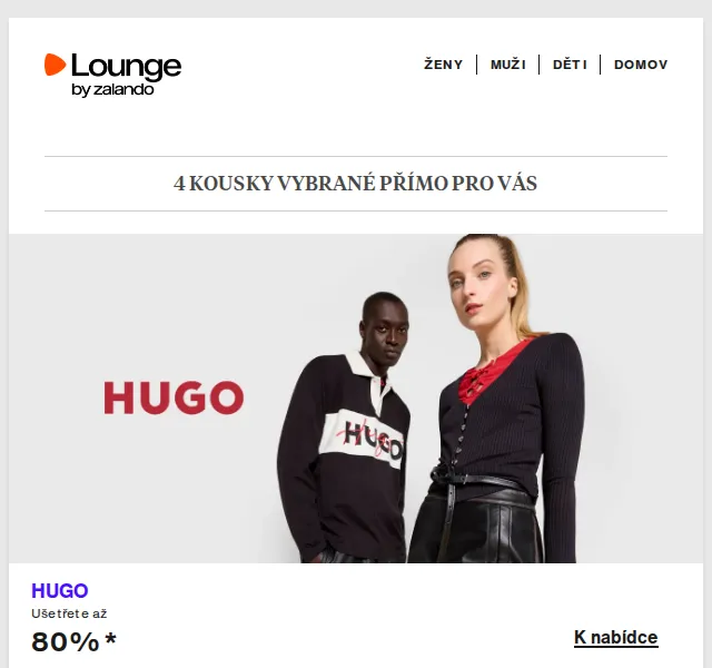 Lounge by Zalando: HUGO, MOSCHINO, Geox až -80 % – duben 2026