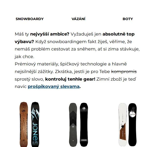 SNOWBOARD ZEZULA: prémiové snowboardy a vázání – červenec 2026 | Nuslet.cz