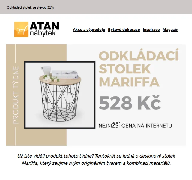 ATAN nábytek: odkládací stolek Mariffa se slevou 32 % – červen 2026 | Nuslet.cz