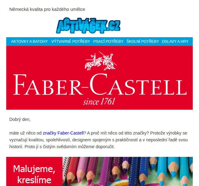 Activacek.cz: Faber-Castell výtvarné potřeby – červen 2026 | Nuslet.cz