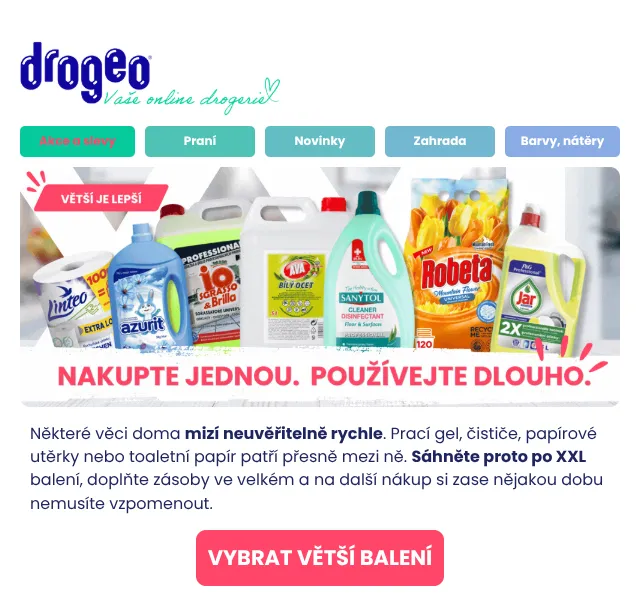Drogeo: XXL balení drogerie a úklidu – září 2026