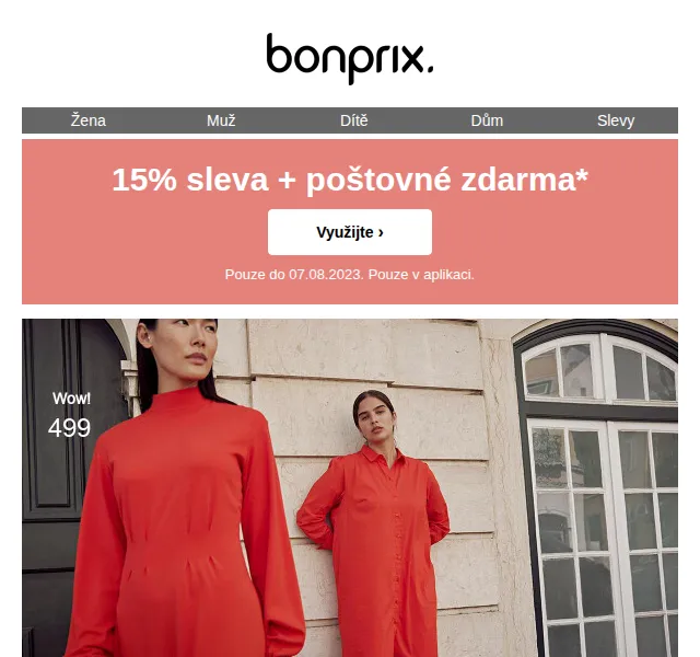 Bonprix: -15 % v aplikaci + doprava zdarma – červenec 2026 | Nuslet.cz