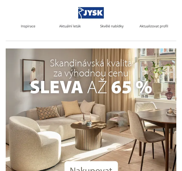 JYSK: Skandinávský nábytek – až 66 % sleva | září 2026