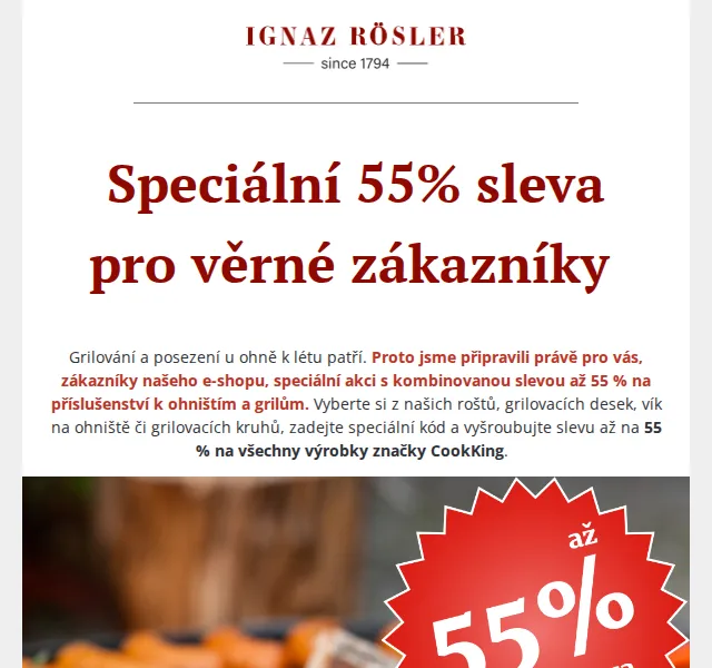 Ignazrosler.cz: Sleva 55 % na CookKing grilování – červenec 2026 | Nuslet.cz