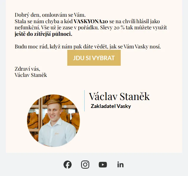Vasky: Omluva a sleva 20 % na boty – červenec 2026 | Nuslet.cz
