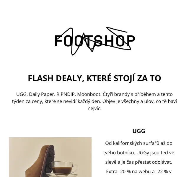 Footshop: UGG, Daily Paper, RIPNDIP, Moonboot -20 % – duben 2026 | Nuslet.cz