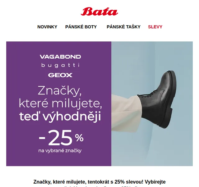 Baťa: 25% sleva na Geox, Bugatti, Vagabond – červen 2026 | Nuslet.cz