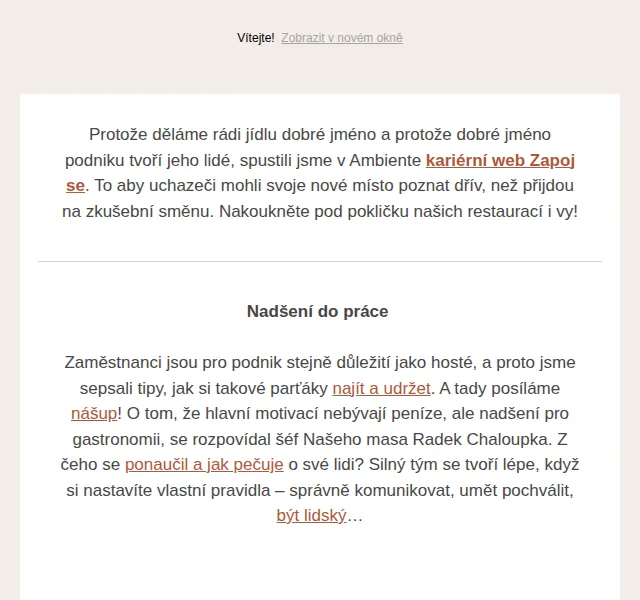 Jídlo a radost: Kariéra v Ambiente – červen 2026 | Nuslet.cz