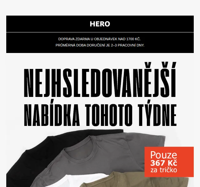 HERO: balíček 6 triček od 367 Kč/ks – září 2026