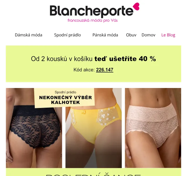 Blancheporte: Spodní prádlo se slevou 40 % – Srpen 2026