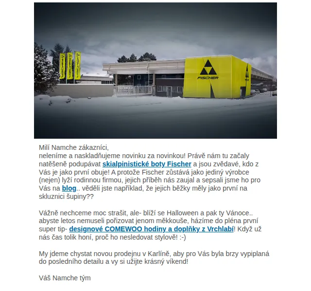 Namcheshop: Fischer skialpy a COMEWOO hodiny – červen 2026 | Nuslet.cz