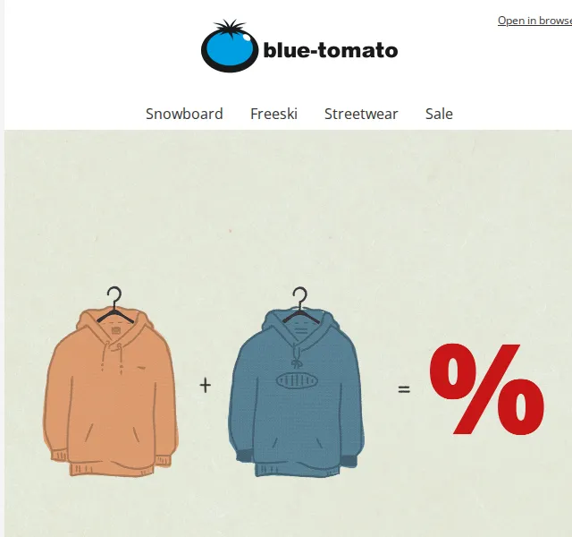 BLUE TOMATO: 2 mikiny za 60 € nebo 2 trička za 30 € – červenec 2026 | Nuslet.cz