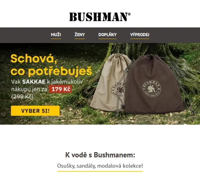 BUSHMAN: Letní výbava k vodě se slevou až 60 % – červenec 2026 | Nuslet.cz