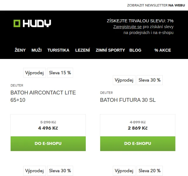 Hudy: Až -30 % na batohy Deuter, Mammut, Black Diamond – červen 2026 | Nuslet.cz