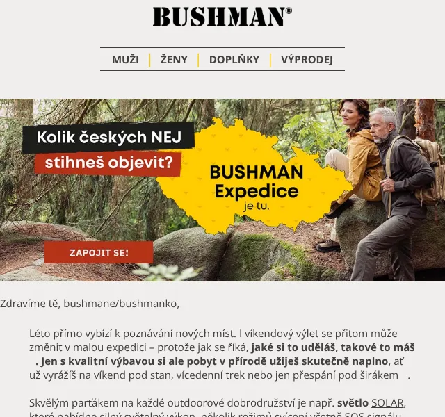 BUSHMAN: Expedice s výpravou -40 % | Červenec 2026