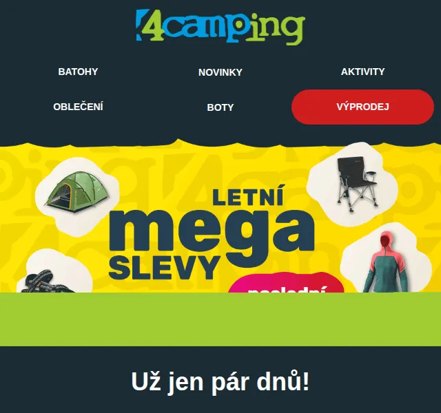4camping: Letní výprodej do 25. září – slevy až 54 % | září 2026 | Nuslet.cz