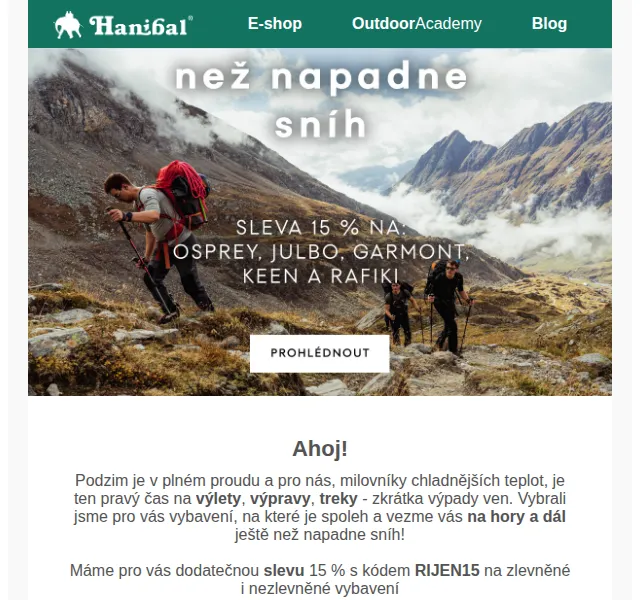 Hanibal: Dodatečná sleva 15 % na Osprey, Garmont – červen 2026 | Nuslet.cz
