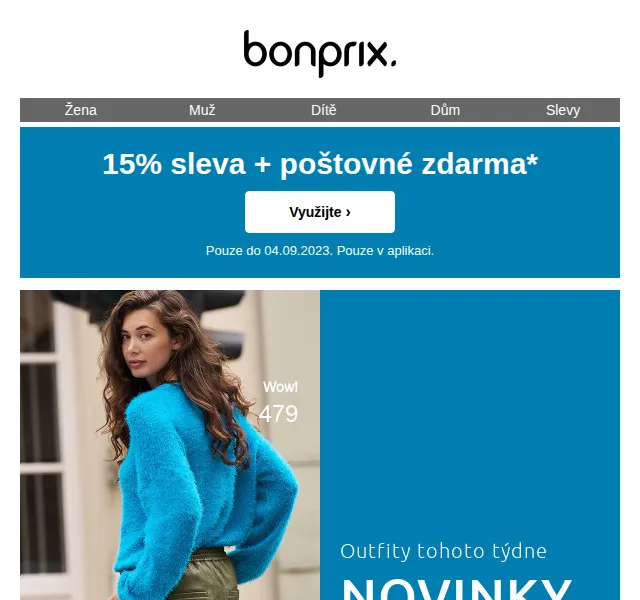 bonprix: 15% sleva a poštovné zdarma v aplikaci – červenec 2026 | Nuslet.cz