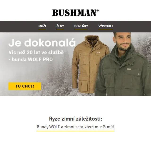 BUSHMAN: Legendární bundy Wolf a zimní sety – červen 2026 | Nuslet.cz