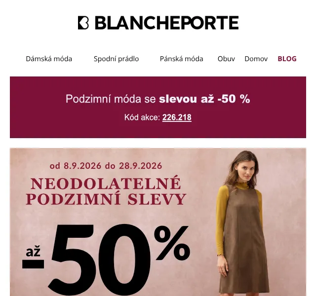 Blancheporte: Saty az -50 % – září 2026