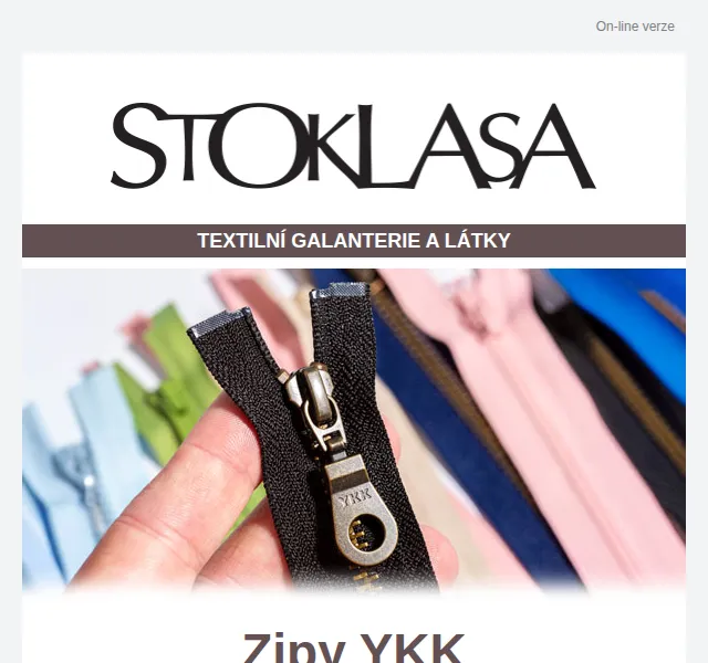 Stoklasa: YKK zipy a textilní galanterie – sleva až 40 % – květen 2026