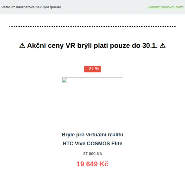 Patro.cz: Slevy až 27 % na VR brýle HTC a grafiky – červen 2026 | Nuslet.cz