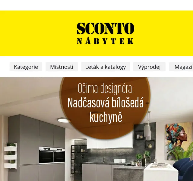 Sconto: Nadčasová bílošedá kuchyně – květen 2026 | Nuslet.cz