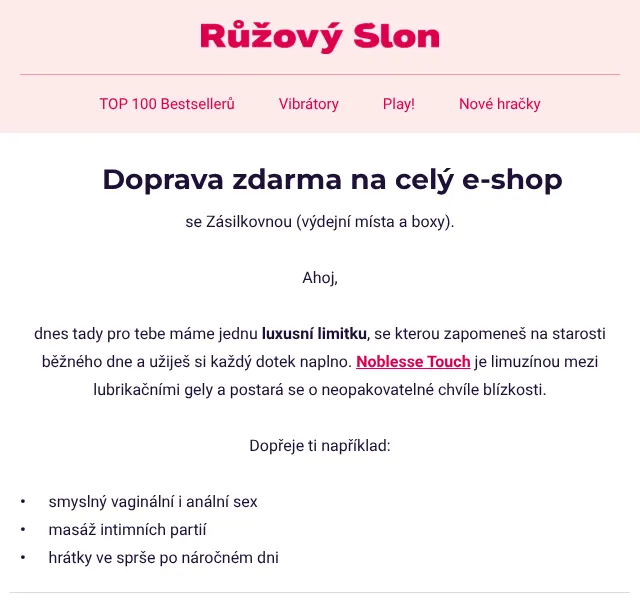 RuzovySlon.cz: Lubrikační gel Noblesse Touch – 30 % sleva | červen 2026