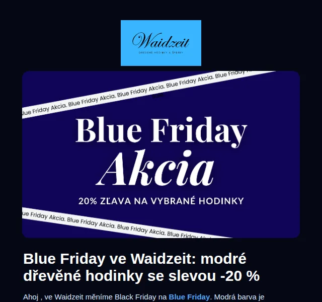 Waidzeit: Blue Friday -20 % na modré dřevěné hodinky – červenec 2026 | Nuslet.cz