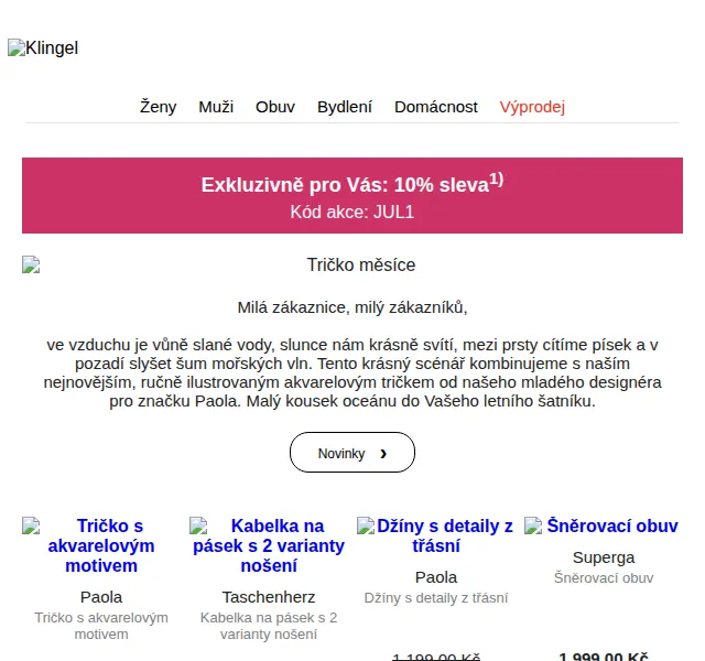 KLiNGEL: 10% sleva na letní kolekci – červen 2026 | Nuslet.cz