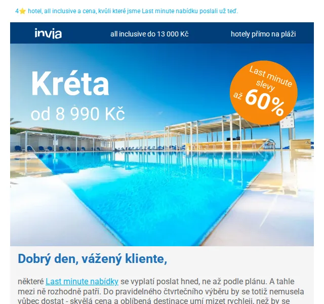 Invia: Kréta all inclusive za 8 990 Kč – květen 2026