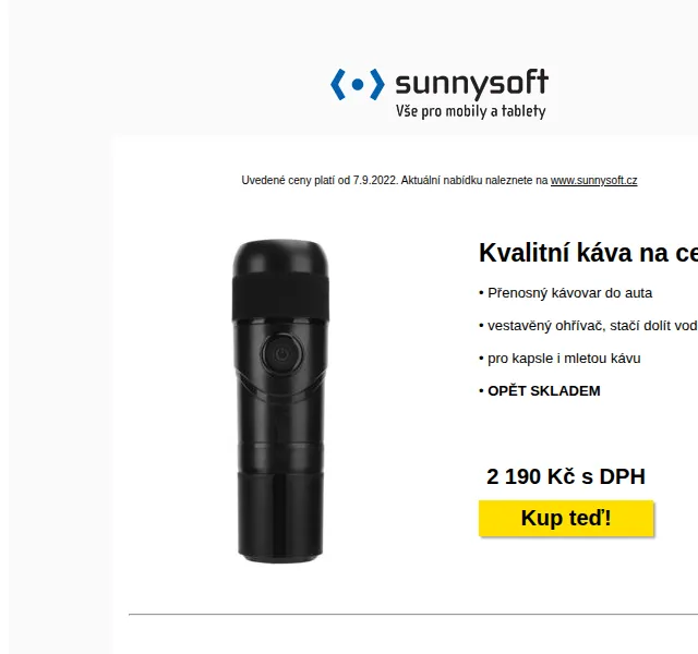 Sunnysoft: Přenosný kávovar do auta 2 190 Kč – červen 2026 | Nuslet.cz