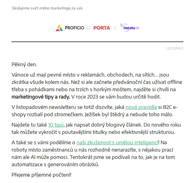 PROFICIO tým: Marketingové novinky listopad 2026 | Nuslet.cz