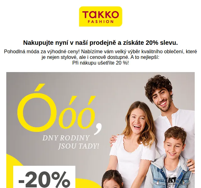 Takko Fashion: 20% sleva na rodinný nákup – červenec 2026 | Nuslet.cz