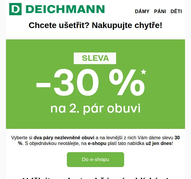 DEICHMANN: -30 % na druhý pár obuvi – listopad 2025 | Nuslet.cz