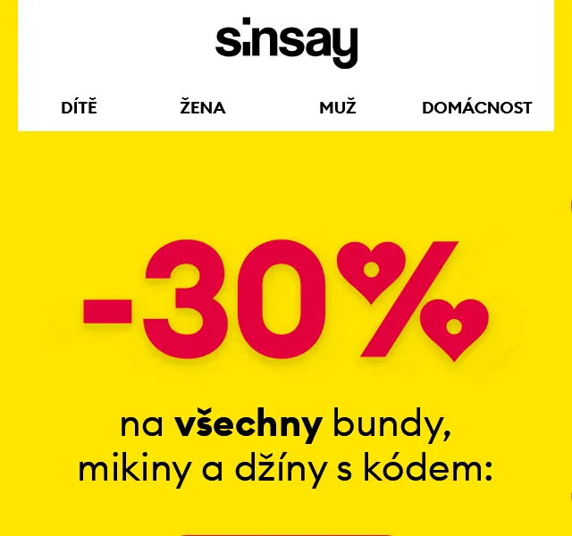 Sinsay: -30 % na bundy, mikiny a džíny – červen 2026 | Nuslet.cz