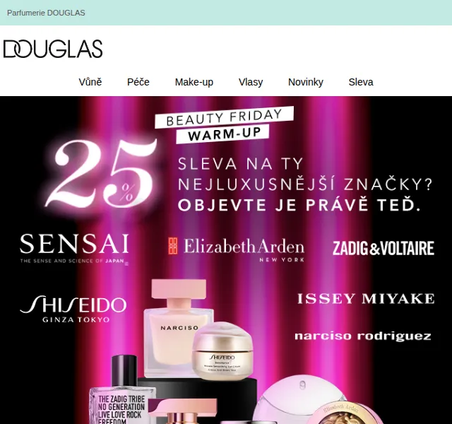 Douglas CZ: 25% sleva na Shiseido, Sensai a Narciso Rodriguez – červen 2026 | Nuslet.cz