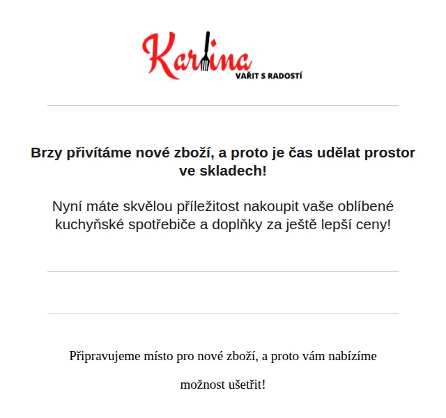 Karlina CZ: Výprodej skladů – sleva až 5 % + kód – červen 2026 | Nuslet.cz