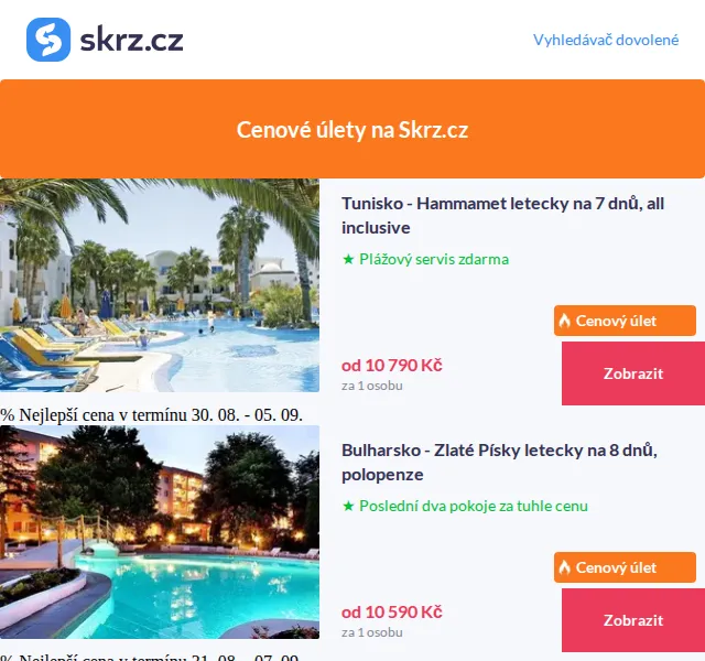 Skrz.cz: Bulharsko od 10 590 Kč a Egypt od 13 490 Kč – červen 2026 | Nuslet.cz